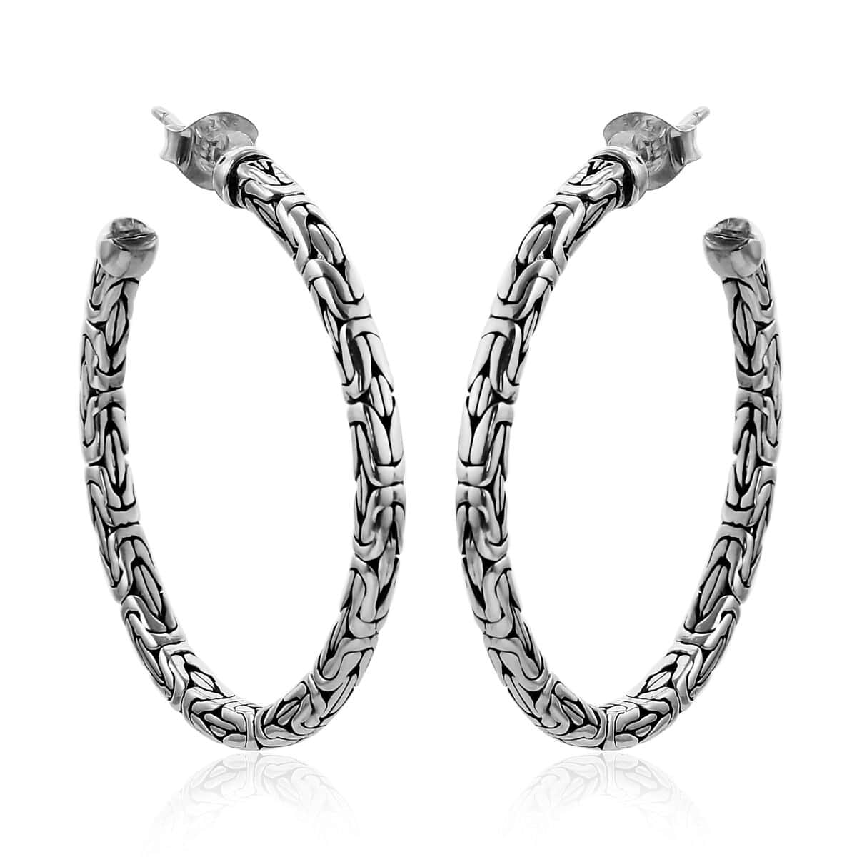 Bali Legacy Sterling Silver Borobudur Hoop Earrings 8.90 Grams image number 0