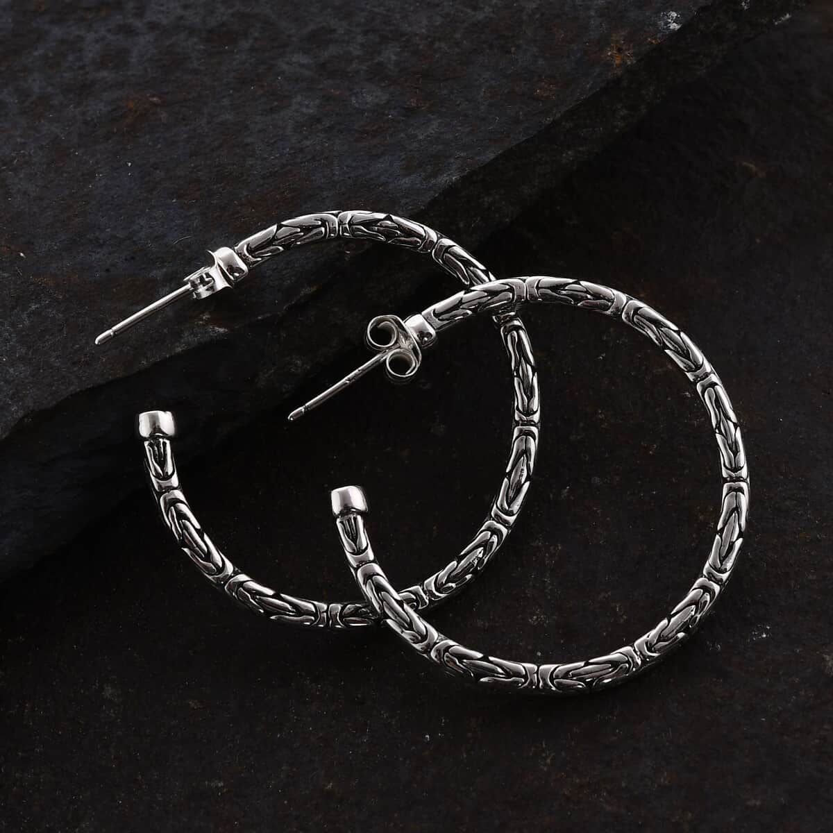 Bali Legacy Sterling Silver Borobudur Hoop Earrings 8.90 Grams image number 1