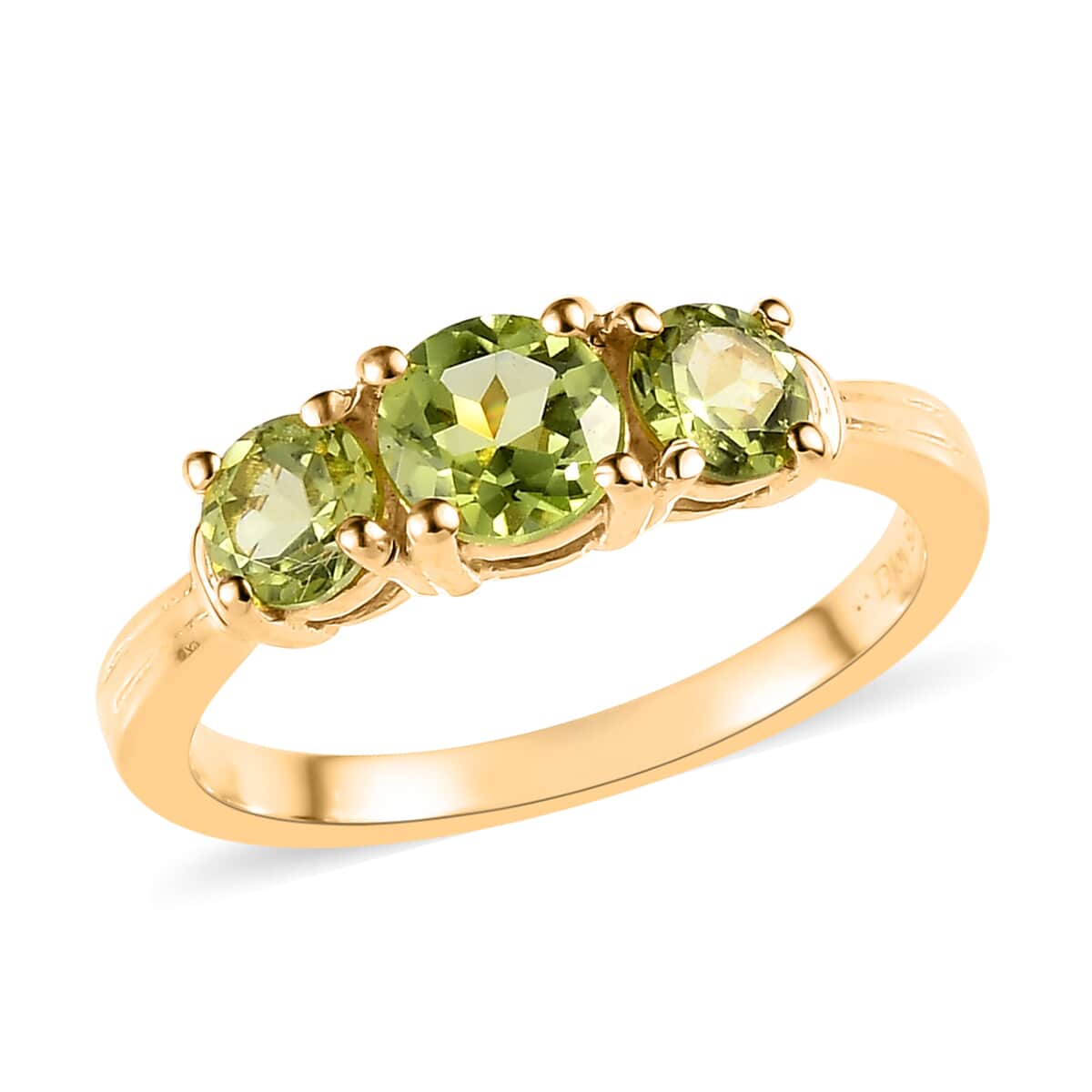 American Natural Arizona Peridot 3 Stone Ring in Vermeil YG Over Sterling Silver 1.15 ctw image number 0