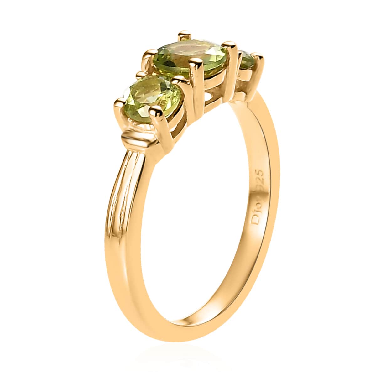 American Natural Arizona Peridot 3 Stone Ring in Vermeil YG Over Sterling Silver 1.15 ctw image number 3