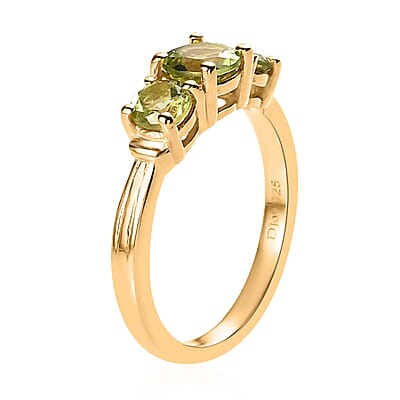 Arizona Peridot 3 Stone Ring in Vermeil Yellow Gold Over Sterling Silver (Size 10.0) 1.15 ctw