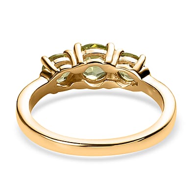 Arizona Peridot 3 Stone Ring in Vermeil Yellow Gold Over Sterling Silver (Size 10.0) 1.15 ctw