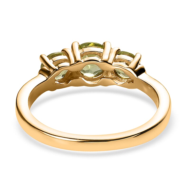 Arizona Peridot 3 Stone Ring in Vermeil Yellow Gold Over Sterling Silver (Size 10.0) 1.15 ctw