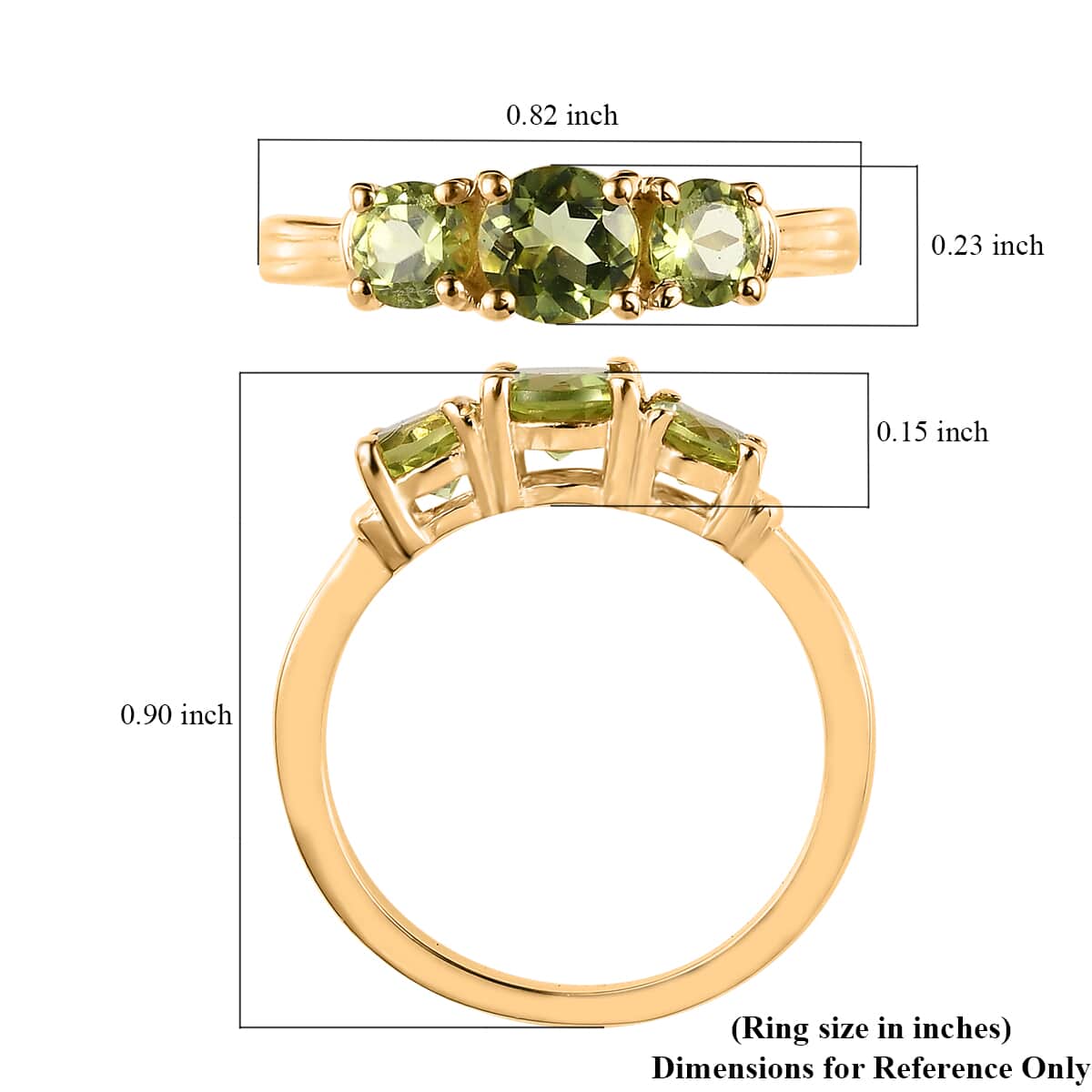 American Natural Arizona Peridot 3 Stone Ring in Vermeil YG Over Sterling Silver 1.15 ctw image number 5