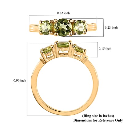 Arizona Peridot 3 Stone Ring in Vermeil Yellow Gold Over Sterling Silver (Size 10.0) 1.15 ctw
