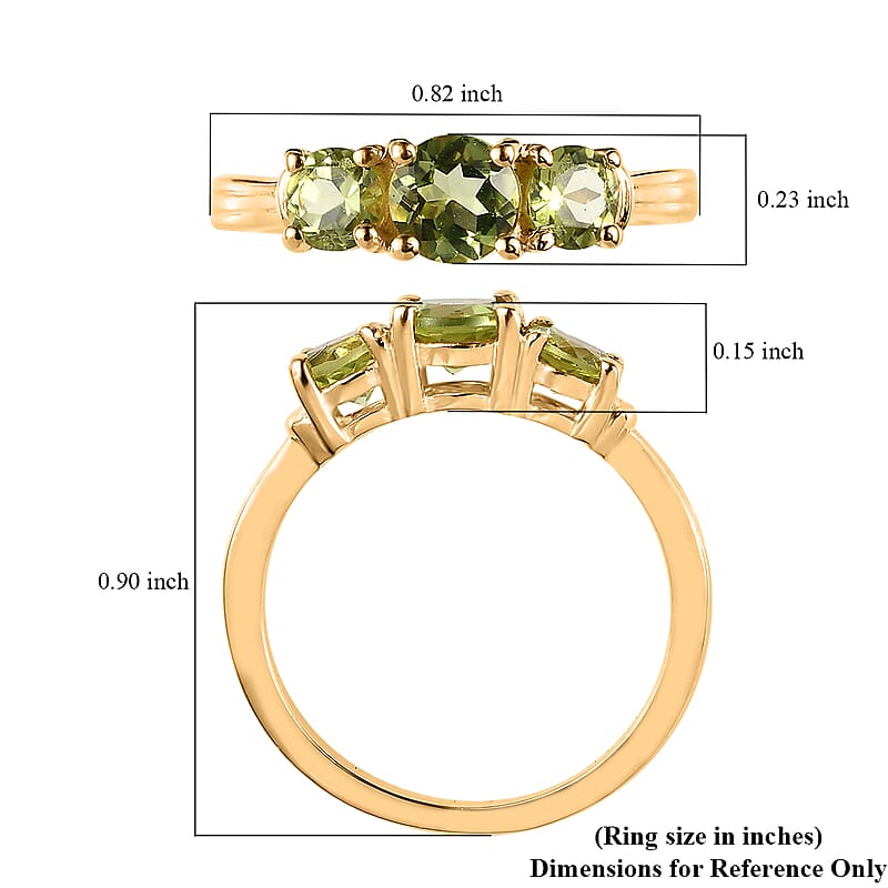 Arizona Peridot 3 Stone Ring in Vermeil Yellow Gold Over Sterling Silver (Size 10.0) 1.15 ctw