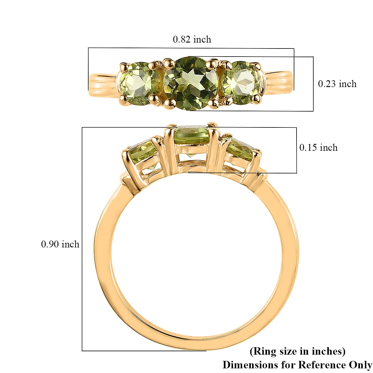 Arizona Peridot 3 Stone Ring in Vermeil Yellow Gold Over Sterling Silver (Size 5.0) 1.15 ctw image number 5
