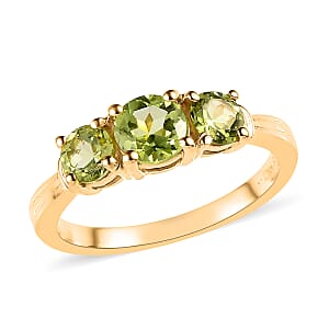 Arizona Peridot 3 Stone Ring in Vermeil Yellow Gold Over Sterling Silver (Size 6.0) 1.15 ctw