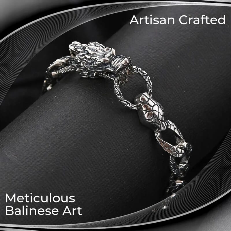 Bali Legacy Sterling Silver Dragon Bracelet, Sterling Silver Bracelet , Creature Bracelet , Bracelet in Silver (7.25 In) 28 Grams