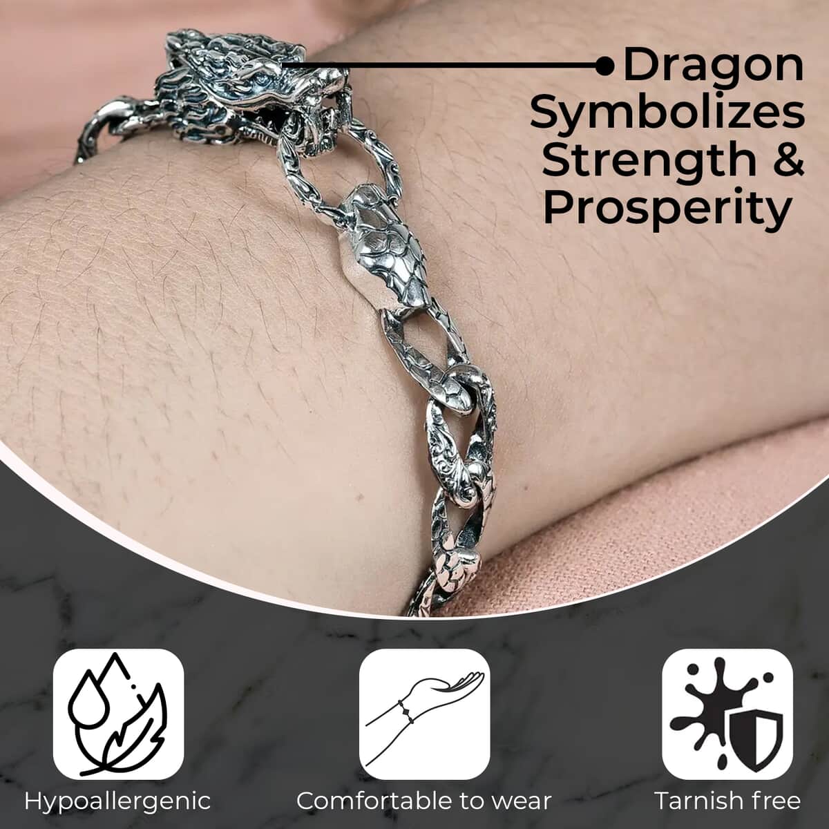Bali Legacy Sterling Silver Dragon Bracelet (7.25 In) 28 Grams image number 3