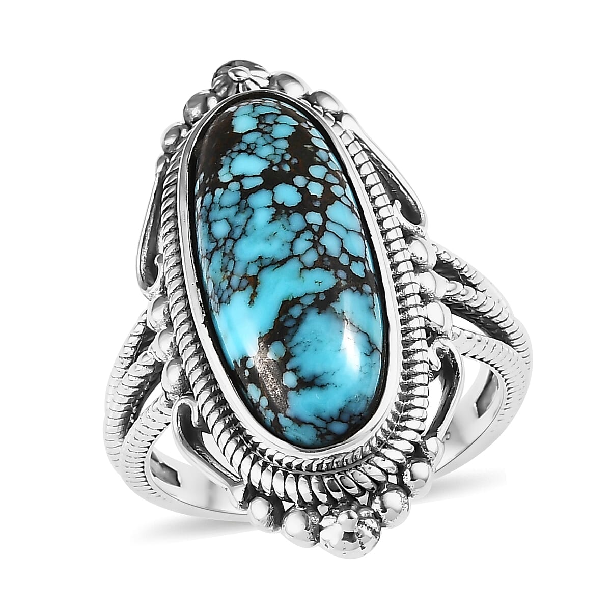 Artisan Crafted Blue Moon Turquoise Elongated Ring in Sterling Silver 5.35 ctw image number 0