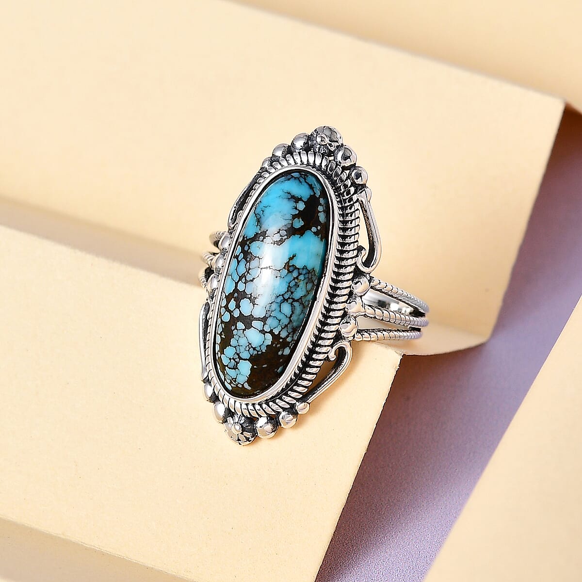 Artisan Crafted Blue Moon Turquoise Elongated Ring in Sterling Silver 5.35 ctw image number 1