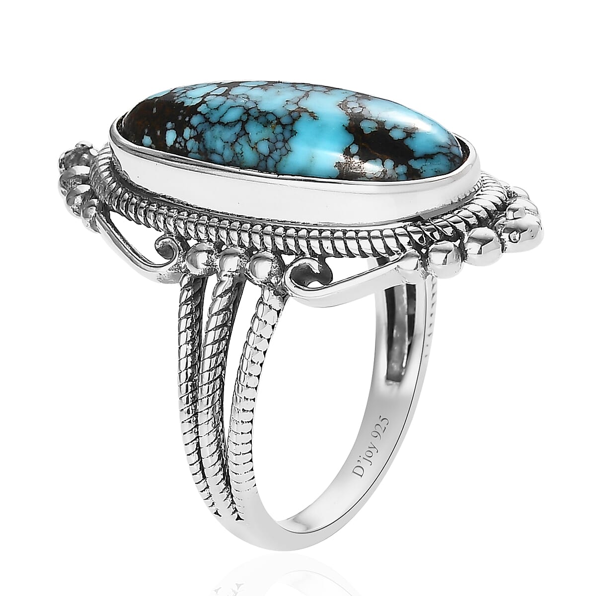 Artisan Crafted Blue Moon Turquoise Elongated Ring in Sterling Silver 5.35 ctw image number 3