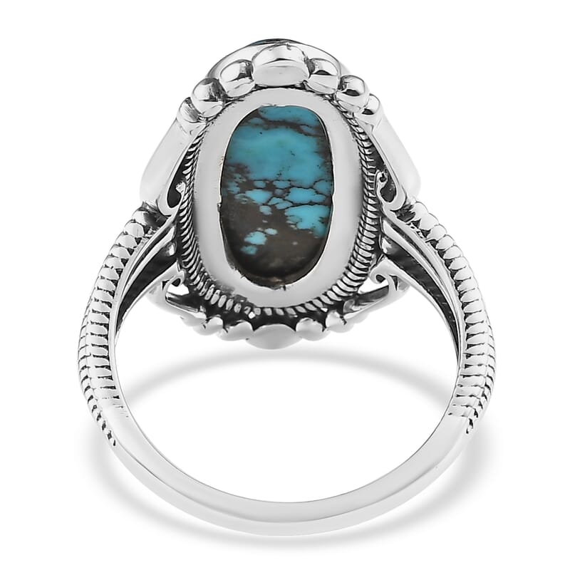 Artisan Crafted Blue Moon Turquoise Elongated Ring in Sterling Silver (Size 10.0) 5.35 ctw