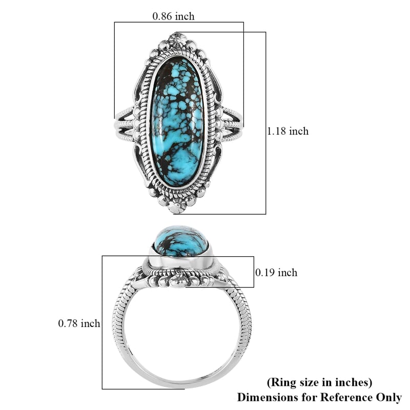 Artisan Crafted Blue Moon Turquoise Elongated Ring in Sterling Silver (Size 10.0) 5.35 ctw