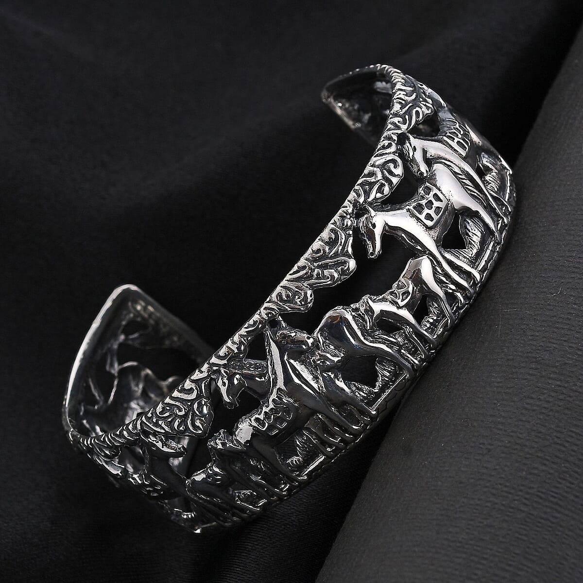 Bali Legacy Sterling Silver Horse Bangle Bracelet (7.25 In) 27.85 Grams image number 1