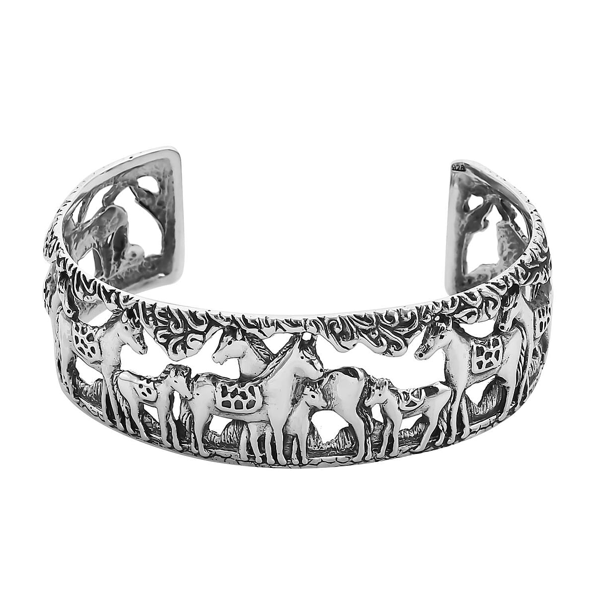 Bali Legacy Sterling Silver Horse Bangle Bracelet (7.25 In) 27.85 Grams image number 3