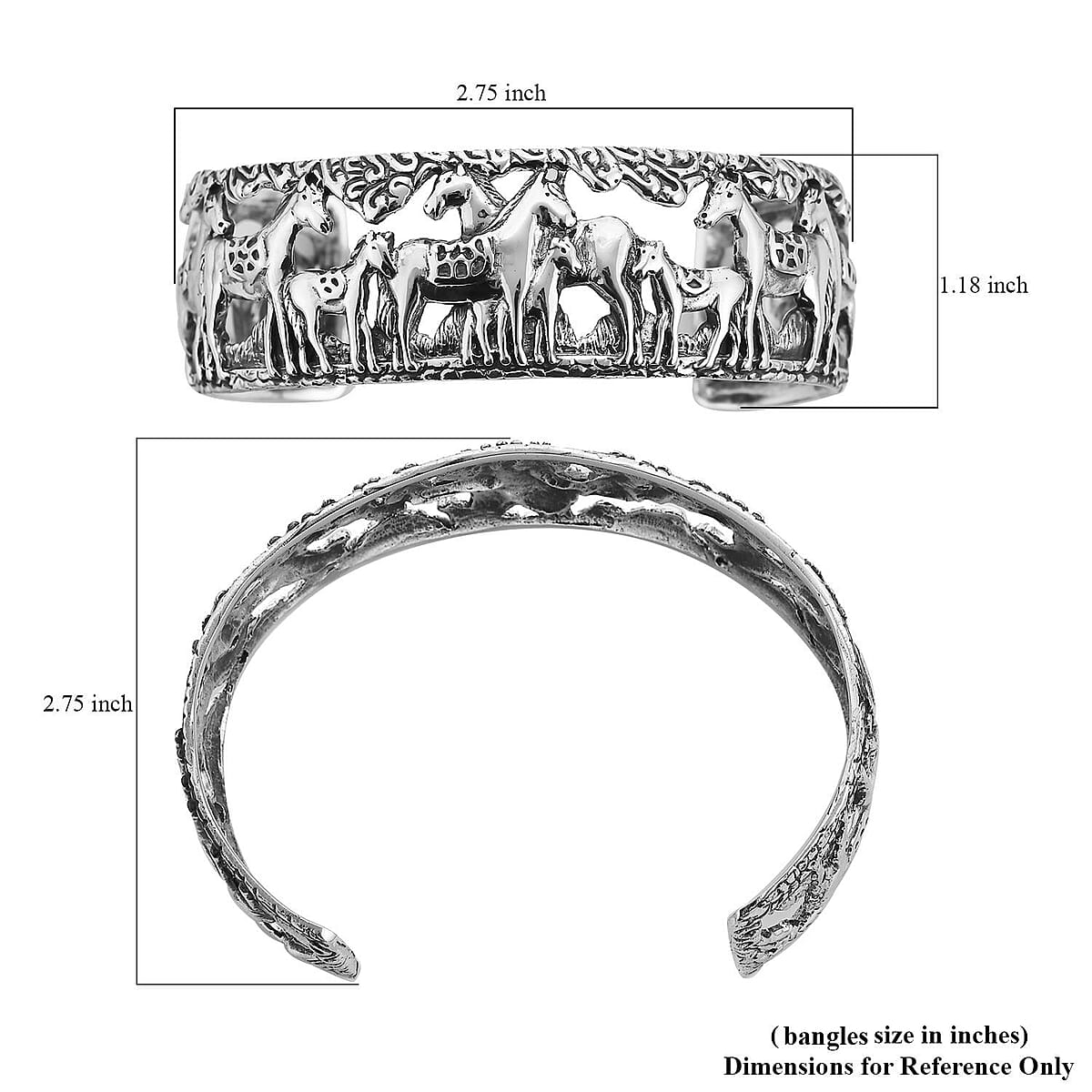 Bali Legacy Sterling Silver Horse Bangle Bracelet (7.25 In) 27.85 Grams image number 5