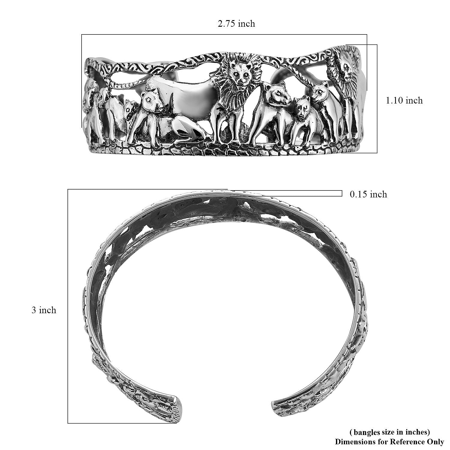 Bali Legacy Sterling Silver Lion's Cuff Bracelet (7.25 In) 30.75 Grams