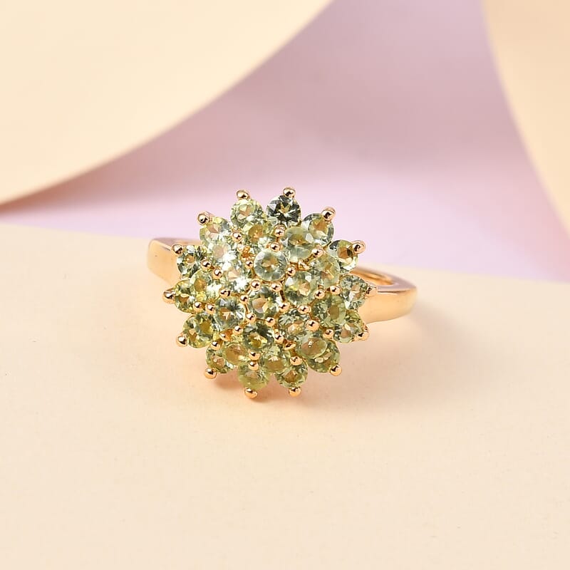Arizona Peridot Floral Ring in Vermeil Yellow Gold Over Sterling Silver (Size 10.0) 2.35 ctw