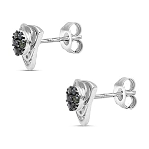 Green Diamond (IR) 0.25 ctw Earrings in Platinum Over Sterling Silver