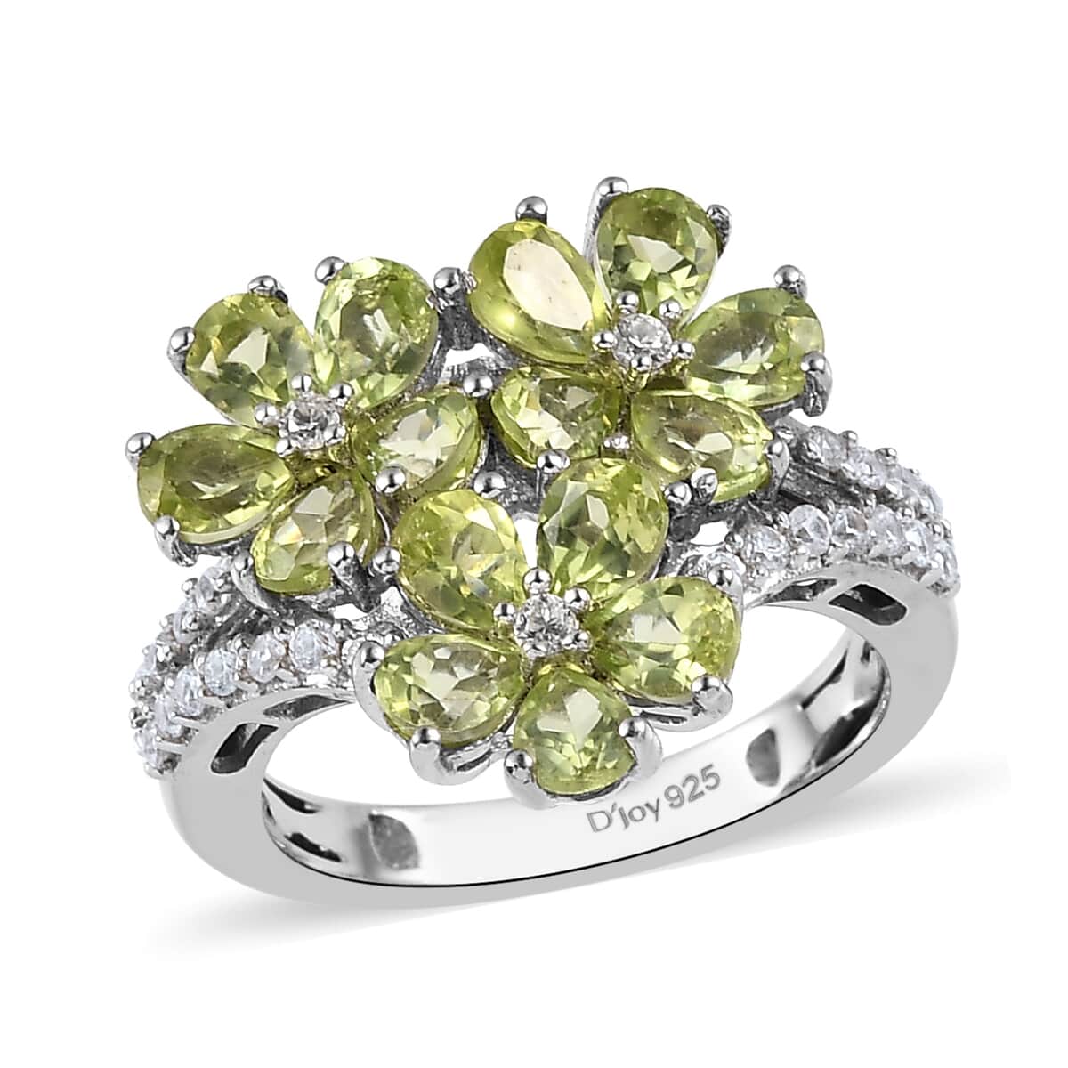 Arizona Peridot and White Zircon Floral Ring in Platinum Over Sterling Silver (Size 8.0) 3.00 ctw image number 0
