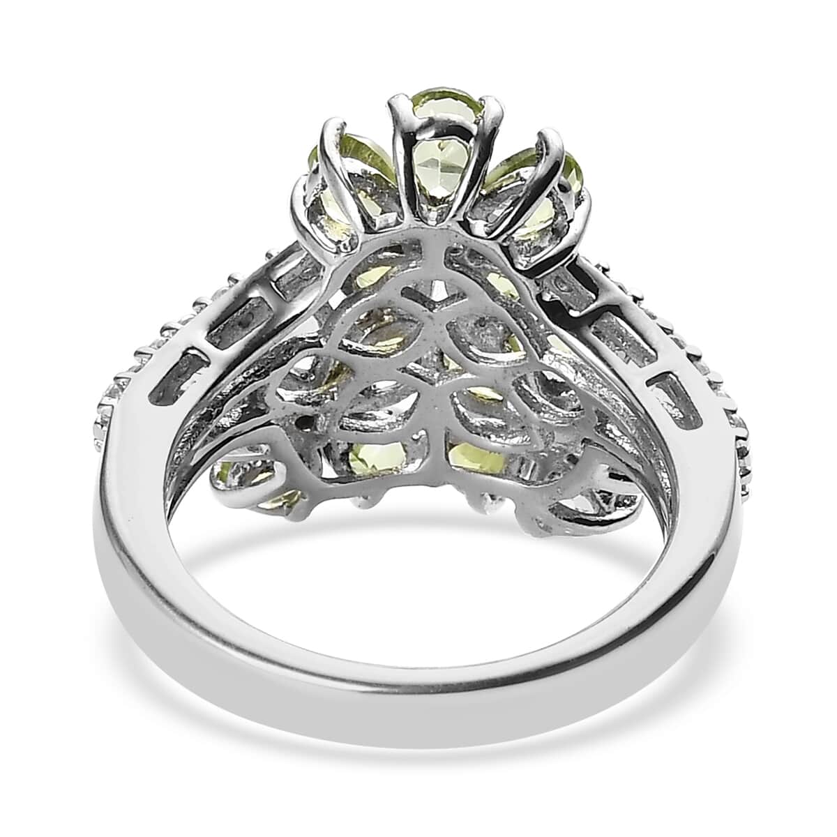 Arizona Peridot and White Zircon Floral Ring in Platinum Over Sterling Silver (Size 8.0) 3.00 ctw image number 4