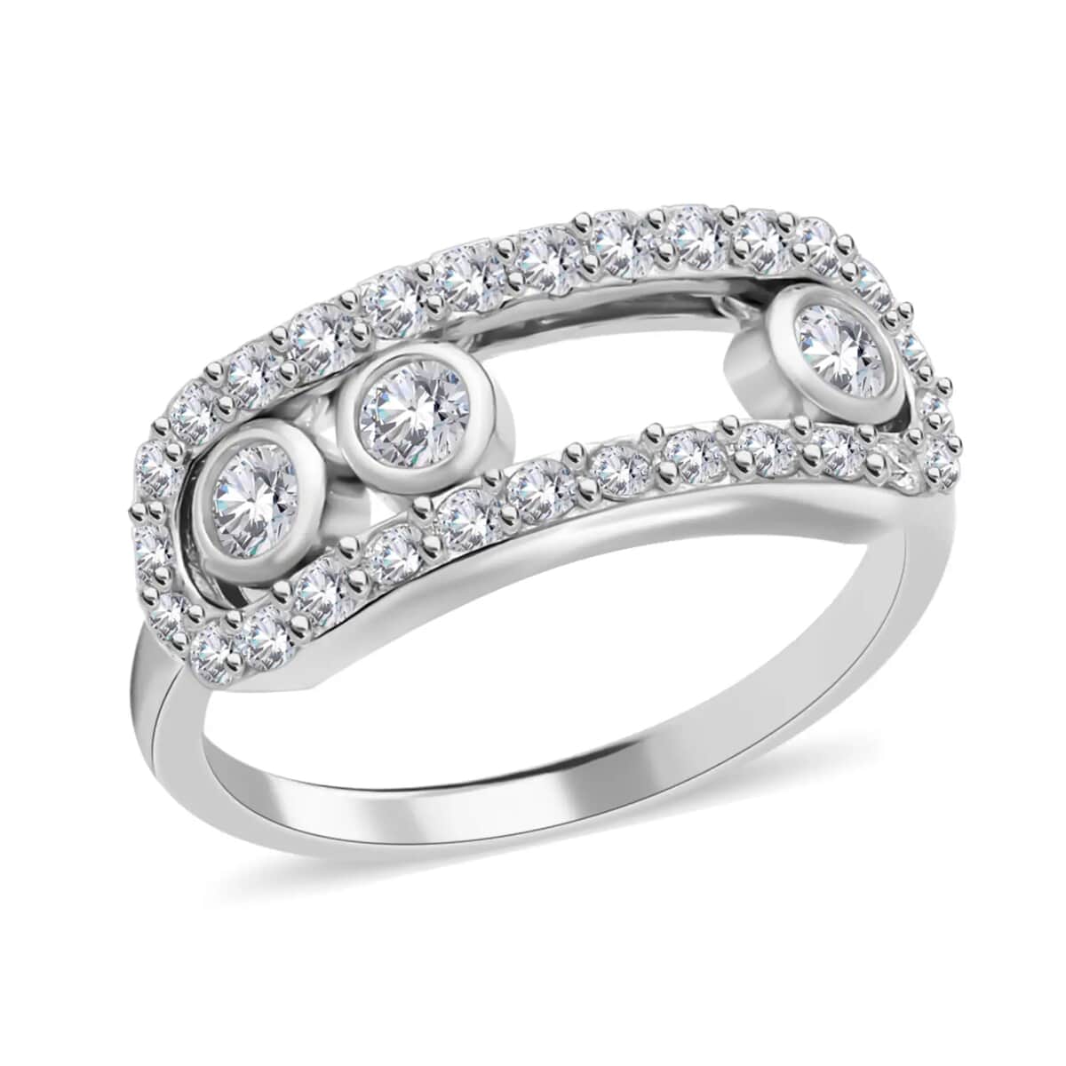 Moissanite Slider Ring, Moissanite Wedding Ring, Moissanite Band Ring, Rhodium Over Sterling Silver Ring 0.90 ctw image number 0