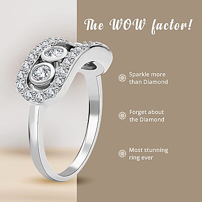 Moissanite 0.90 ctw Slider Ring, Moissanite Wedding Ring, Moissanite Band Ring, Rhodium Over Sterling Silver Ring (Size 10.0)