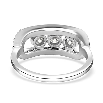 Moissanite 0.90 ctw Slider Ring, Moissanite Wedding Ring, Moissanite Band Ring, Rhodium Over Sterling Silver Ring (Size 10.0)