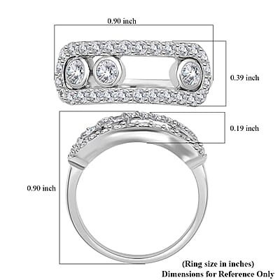 Moissanite 0.90 ctw Slider Ring, Moissanite Wedding Ring, Moissanite Band Ring, Rhodium Over Sterling Silver Ring (Size 10.0)