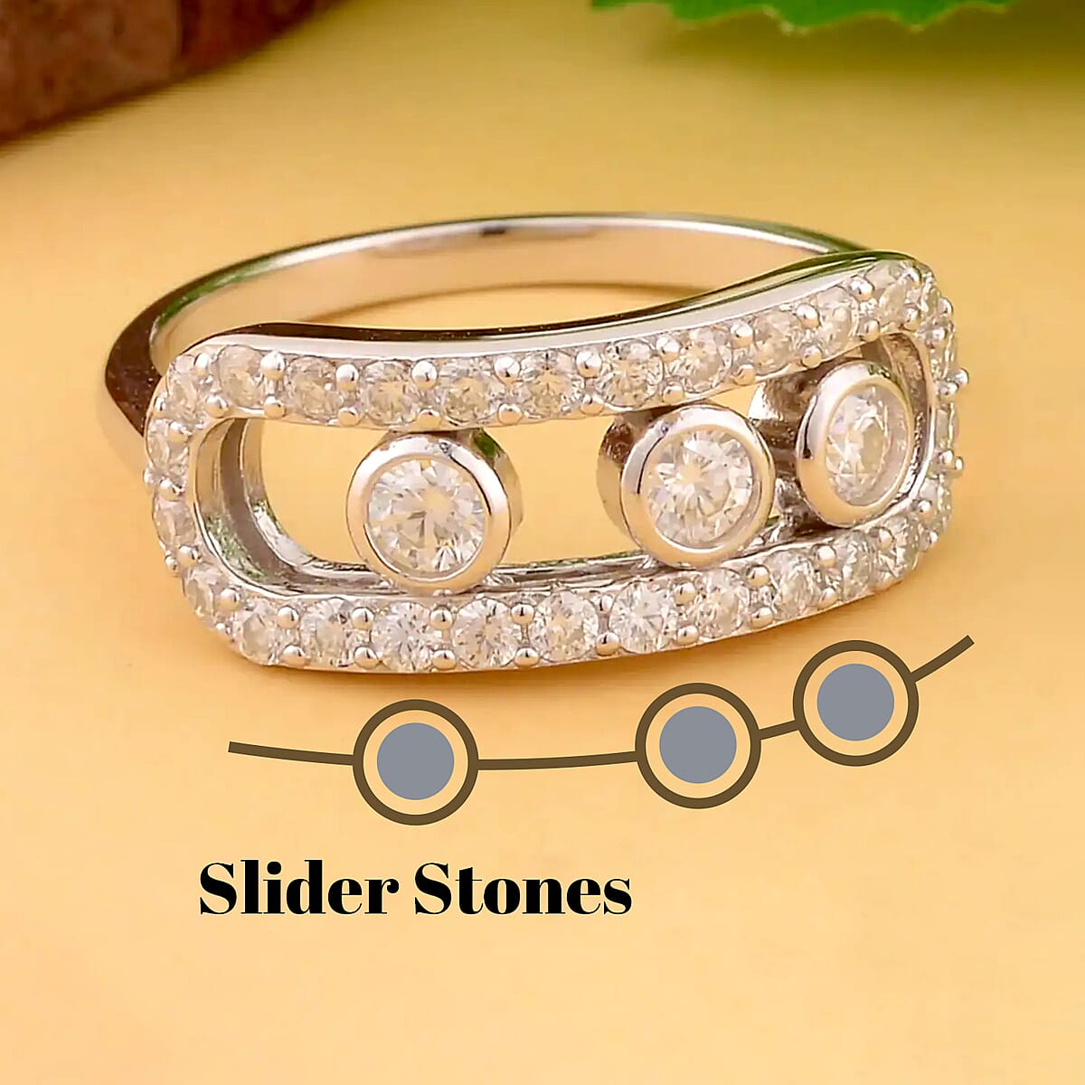 Moissanite 0.90 ctw Slider Ring, Moissanite Wedding Ring, Moissanite Band Ring, Rhodium Over Sterling Silver Ring (Size 6.0) image number 1