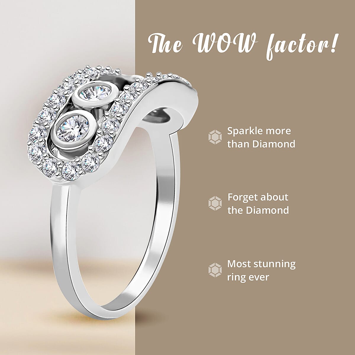 Moissanite 0.90 ctw Slider Ring, Moissanite Wedding Ring, Moissanite Band Ring, Rhodium Over Sterling Silver Ring (Size 6.0) image number 3