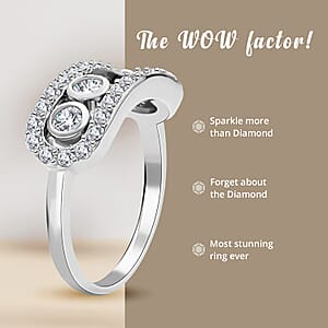 Moissanite 0.90 ctw Slider Ring, Moissanite Wedding Ring, Moissanite Band Ring, Rhodium Over Sterling Silver Ring (Size 6.0)