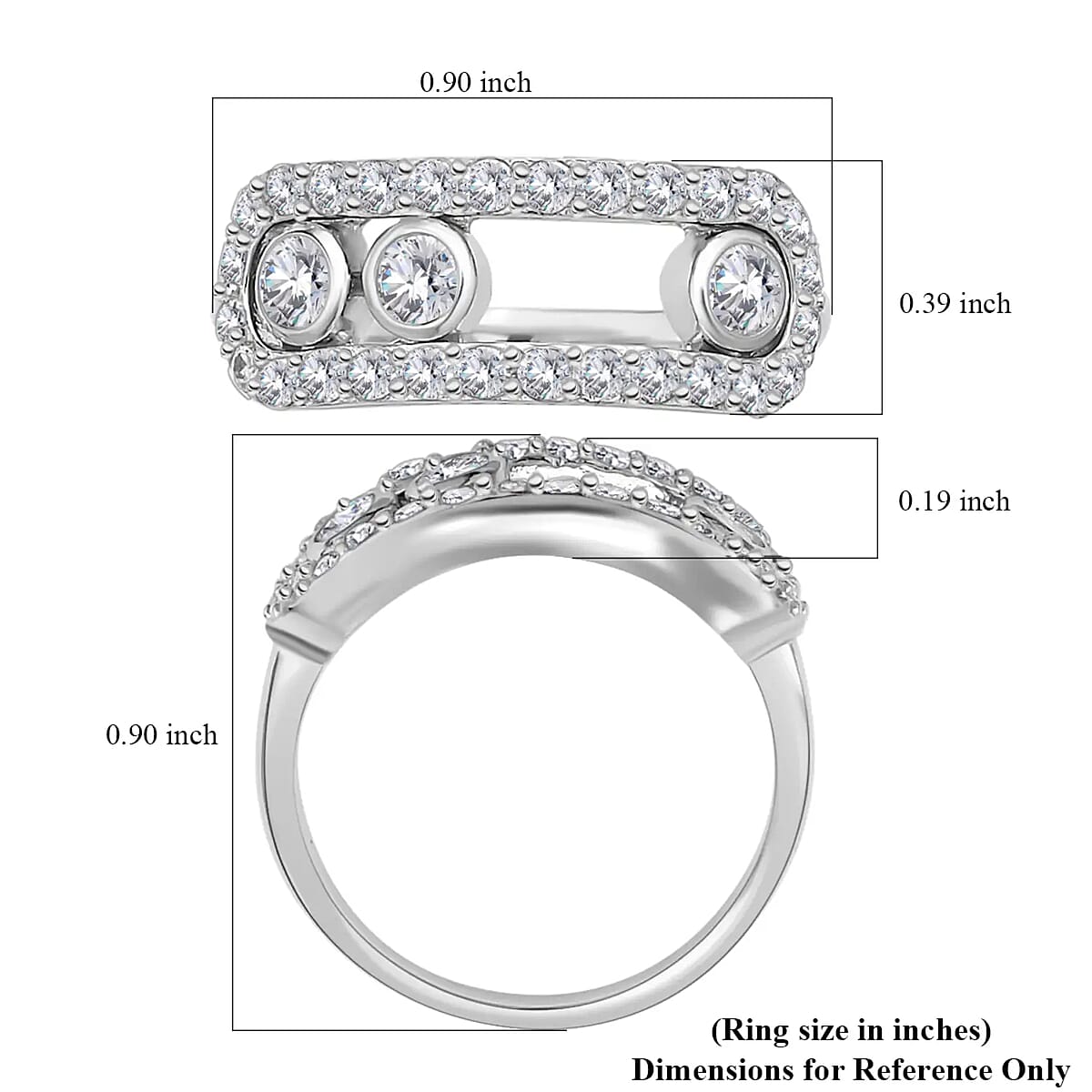 Moissanite 0.90 ctw Slider Ring, Moissanite Wedding Ring, Moissanite Band Ring, Rhodium Over Sterling Silver Ring (Size 7.0) image number 6