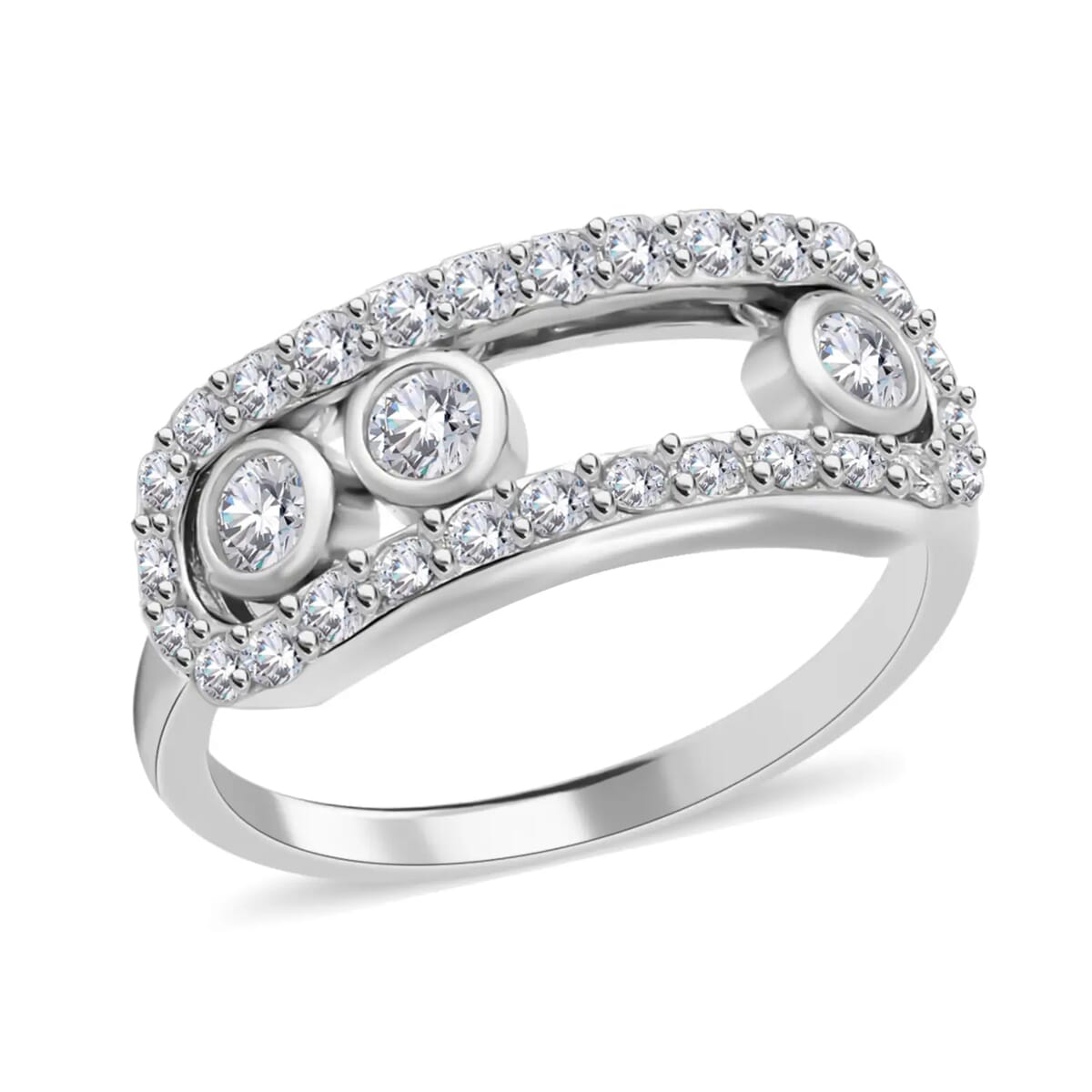 Moissanite 0.90 ctw Slider Ring, Moissanite Wedding Ring, Moissanite Band Ring, Rhodium Over Sterling Silver Ring (Size 9.0) image number 0