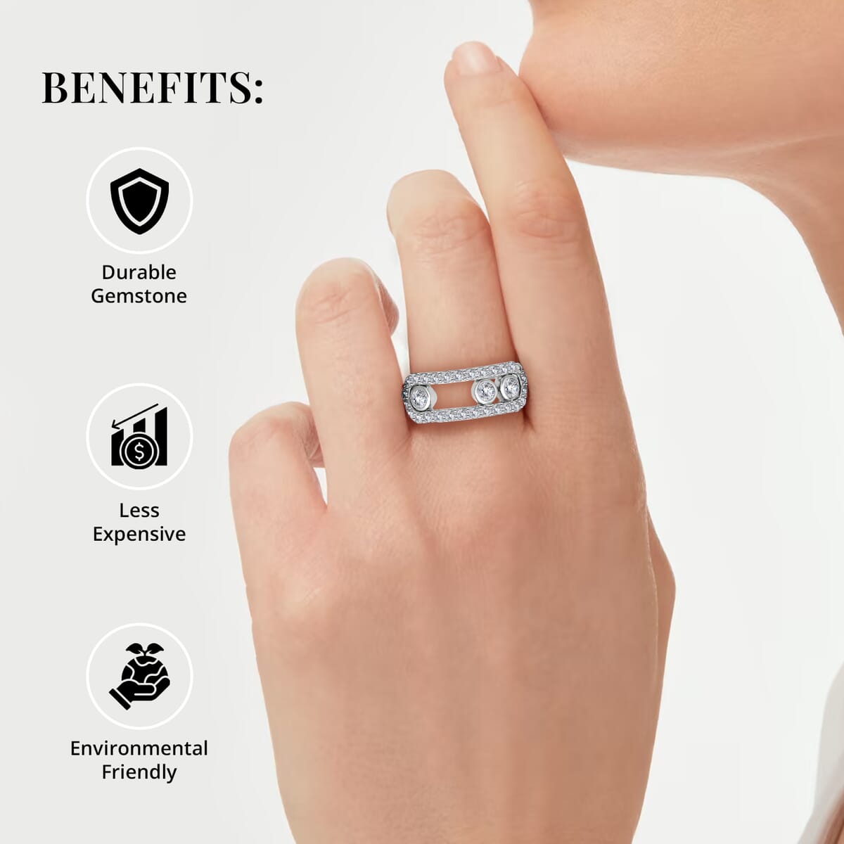 Moissanite 0.90 ctw Slider Ring, Moissanite Wedding Ring, Moissanite Band Ring, Rhodium Over Sterling Silver Ring (Size 9.0) image number 4
