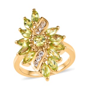 Arizona Peridot and White Zircon Elongated Ring in Vermeil YG Over Sterling Silver (Size 8.0) 2.15 ctw