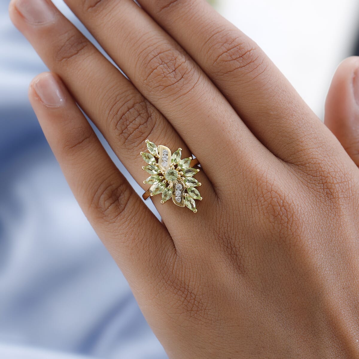 Arizona Peridot and White Zircon Elongated Ring in Vermeil YG Over Sterling Silver (Size 8.0) 2.15 ctw image number 2