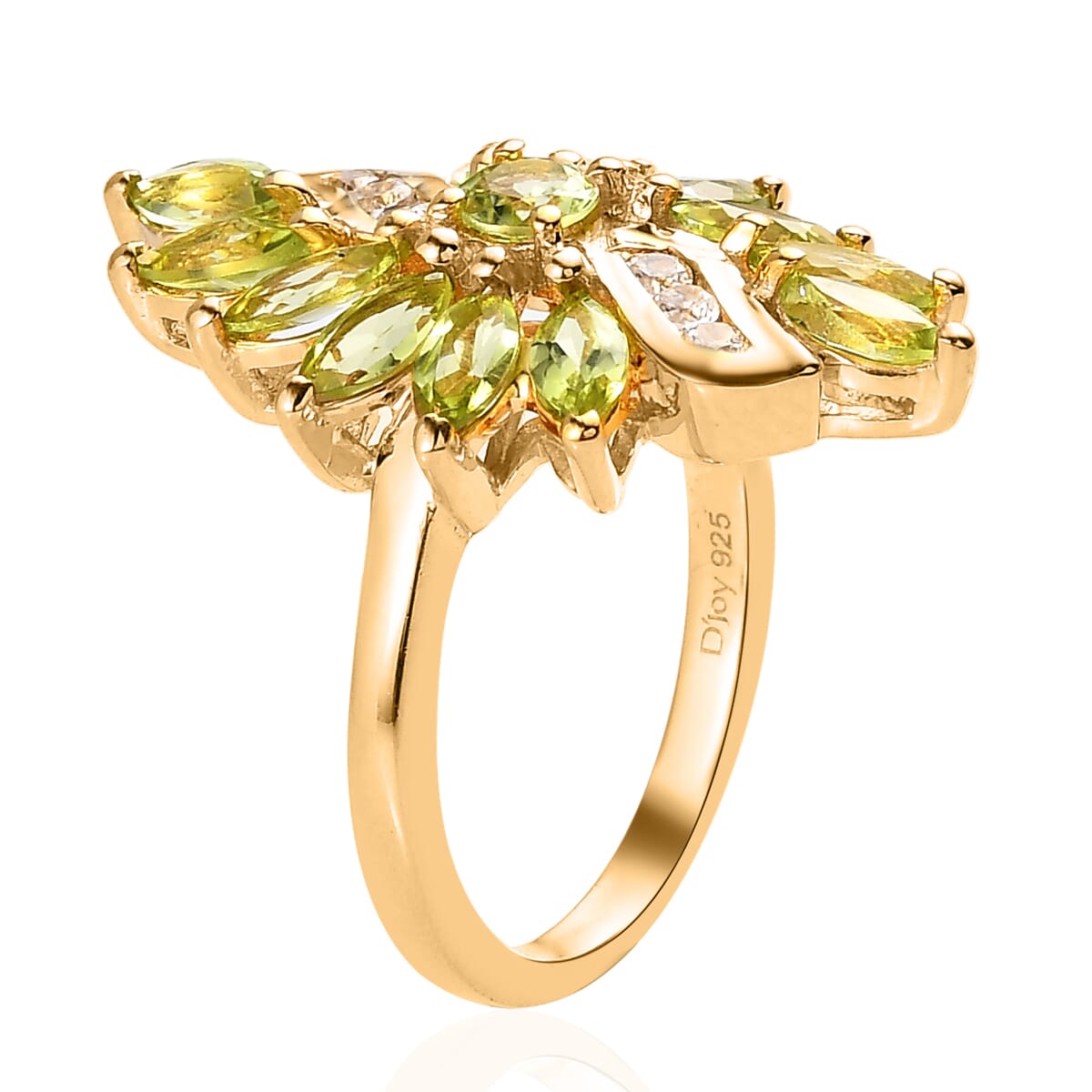 Arizona Peridot and White Zircon Elongated Ring in Vermeil YG Over Sterling Silver (Size 8.0) 2.15 ctw image number 3