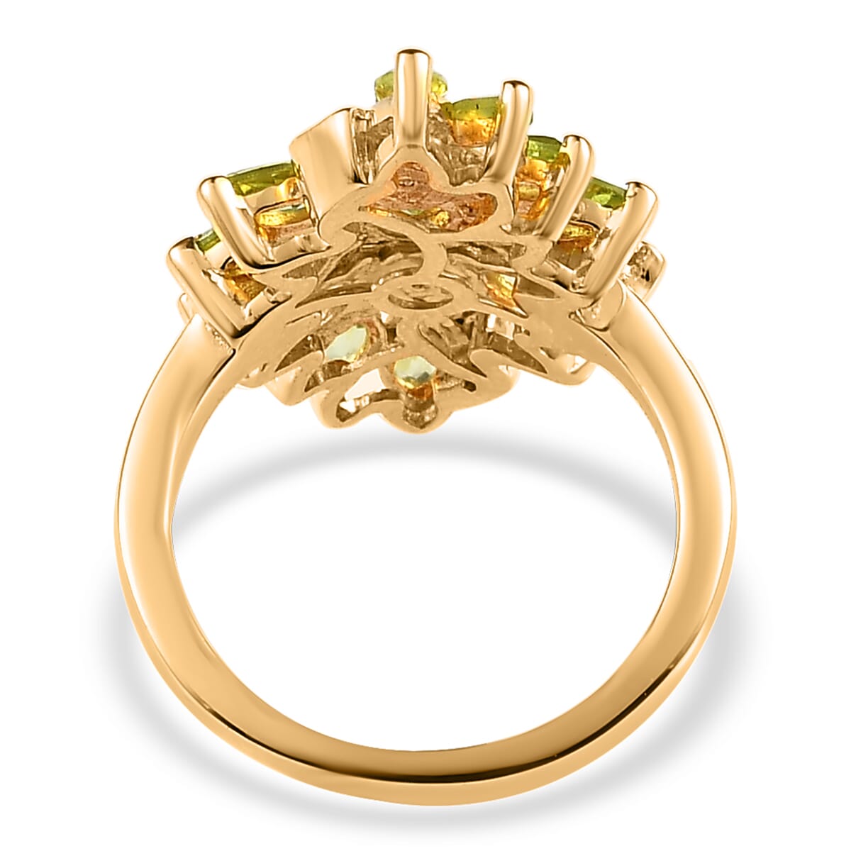 Arizona Peridot and White Zircon Elongated Ring in Vermeil YG Over Sterling Silver (Size 8.0) 2.15 ctw image number 4
