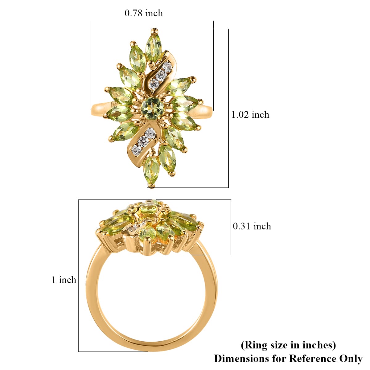 Arizona Peridot and White Zircon Elongated Ring in Vermeil YG Over Sterling Silver (Size 8.0) 2.15 ctw image number 5