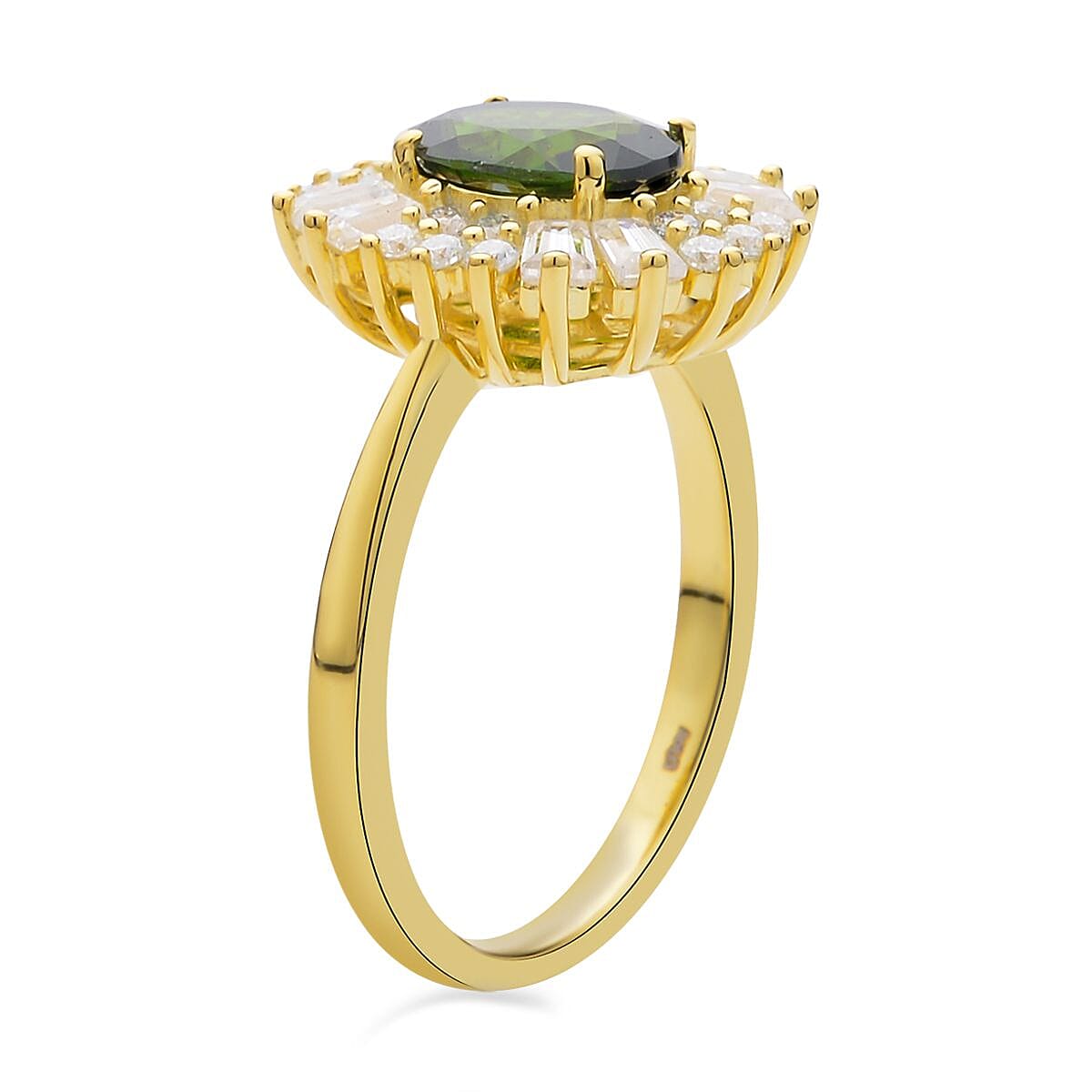 Chrome Diopside and Moissanite Halo Spray Ring in Vermeil Yellow Gold Over Sterling Silver (Size 6.0) 2.10 ctw