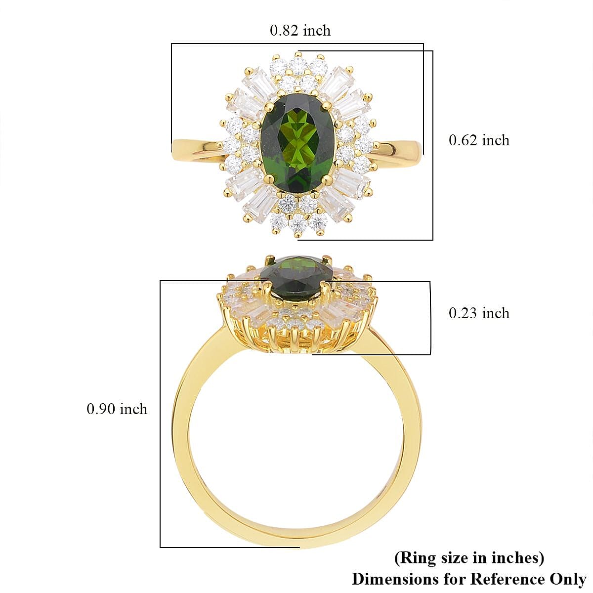 Chrome Diopside and Moissanite Halo Spray Ring in Vermeil Yellow Gold Over Sterling Silver (Size 6.0) 2.10 ctw