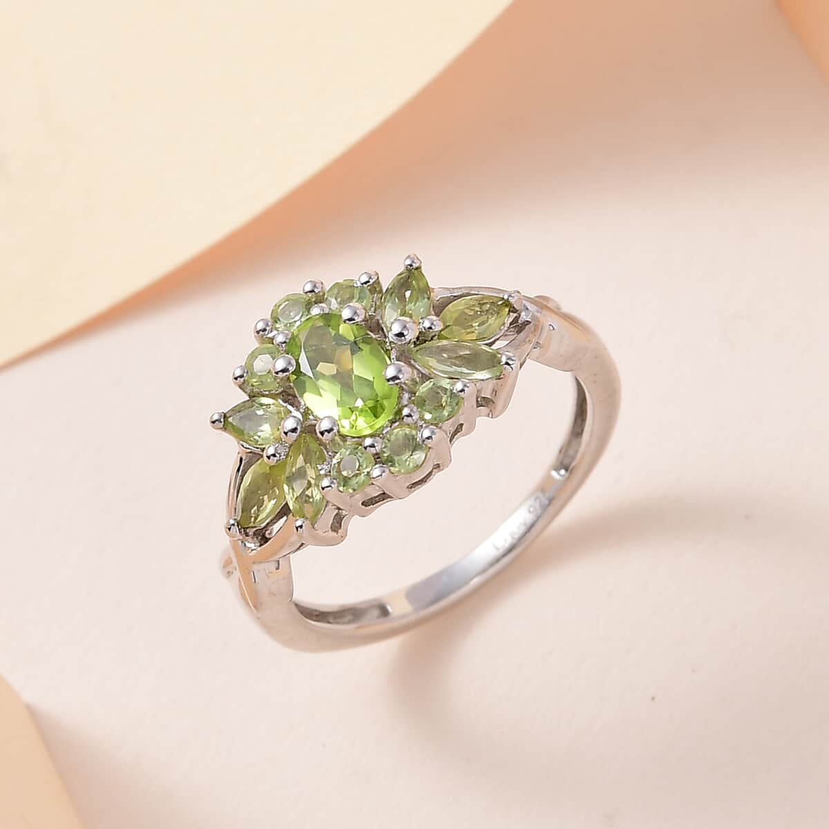 American Natural Arizona Peridot Ring in Platinum Over Sterling Silver 1.25 ctw image number 1