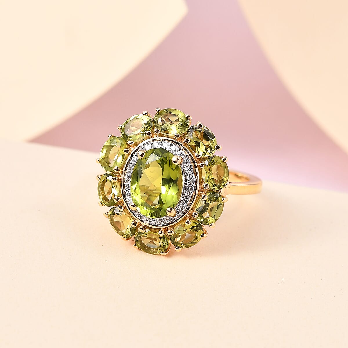 American Natural Arizona Peridot and Moissanite Ring in Vermeil Yellow Gold Over Sterling Silver 3.35 ctw image number 1