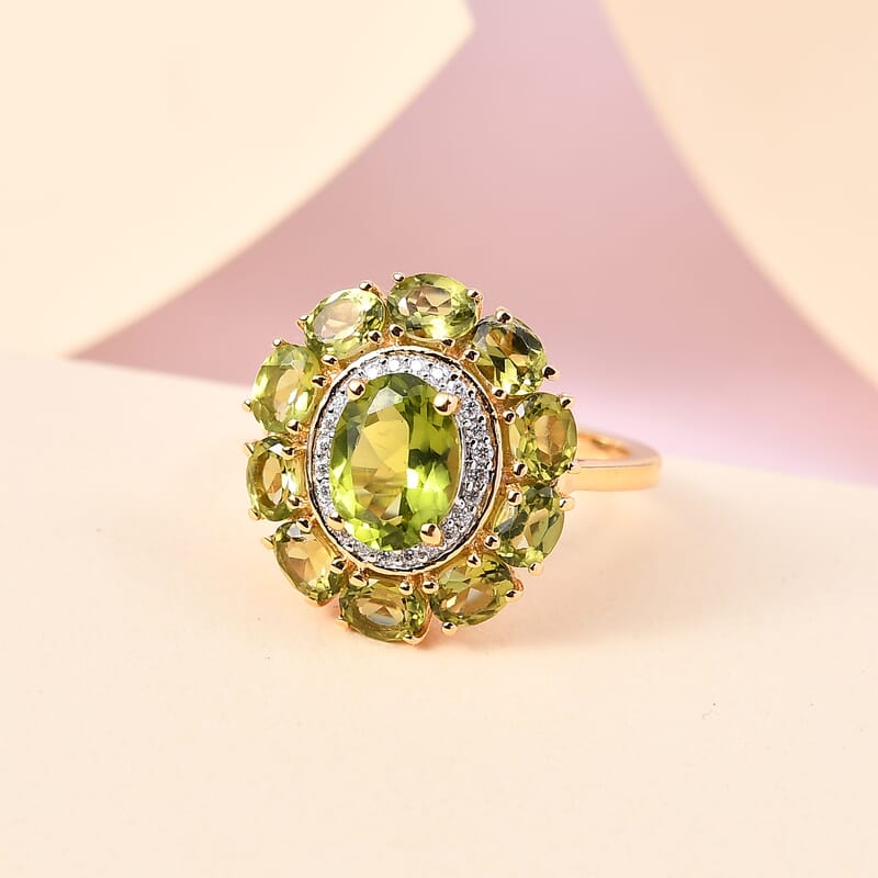 Arizona Peridot and Moissanite Ring in Vermeil Yellow Gold Over Sterling Silver (Size 10.0) 3.35 ctw