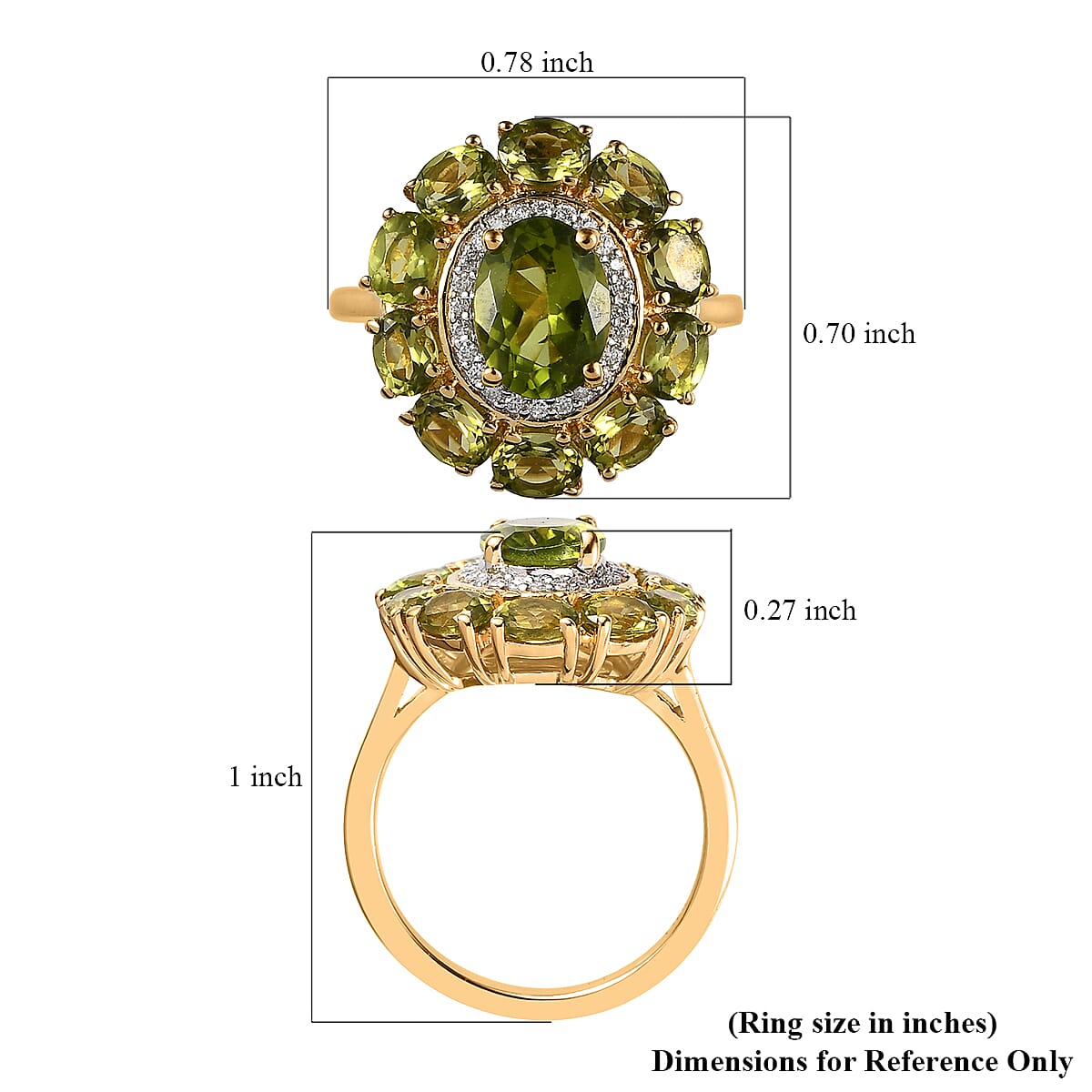 American Natural Arizona Peridot and Moissanite Ring in Vermeil Yellow Gold Over Sterling Silver 3.35 ctw image number 5
