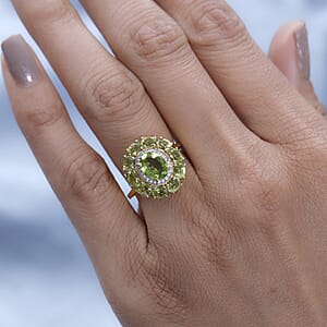 Arizona Peridot and Moissanite Ring in Vermeil Yellow Gold Over Sterling Silver (Size 5.0) 3.35 ctw