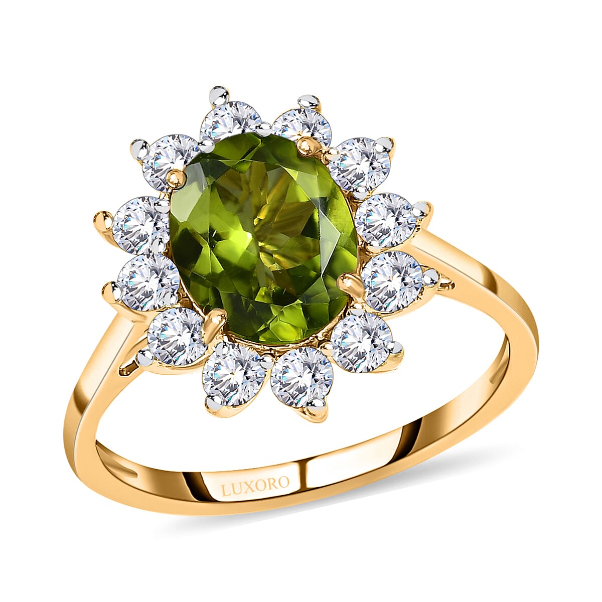 Buy Luxoro Premium Arizona Peridot Ring , 10K Yellow Gold Ring , Sunburst  Halo Ring , Moissanite Accent Ring , Wedding Ring 2.50 ctw at ShopLC., image size:1200x1200
